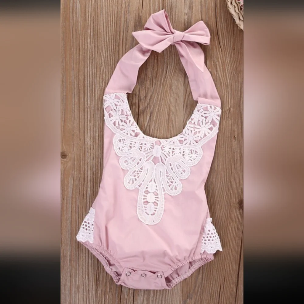 🎁 10/$25  Pink 9 month romper with halter neck and ruffle butt